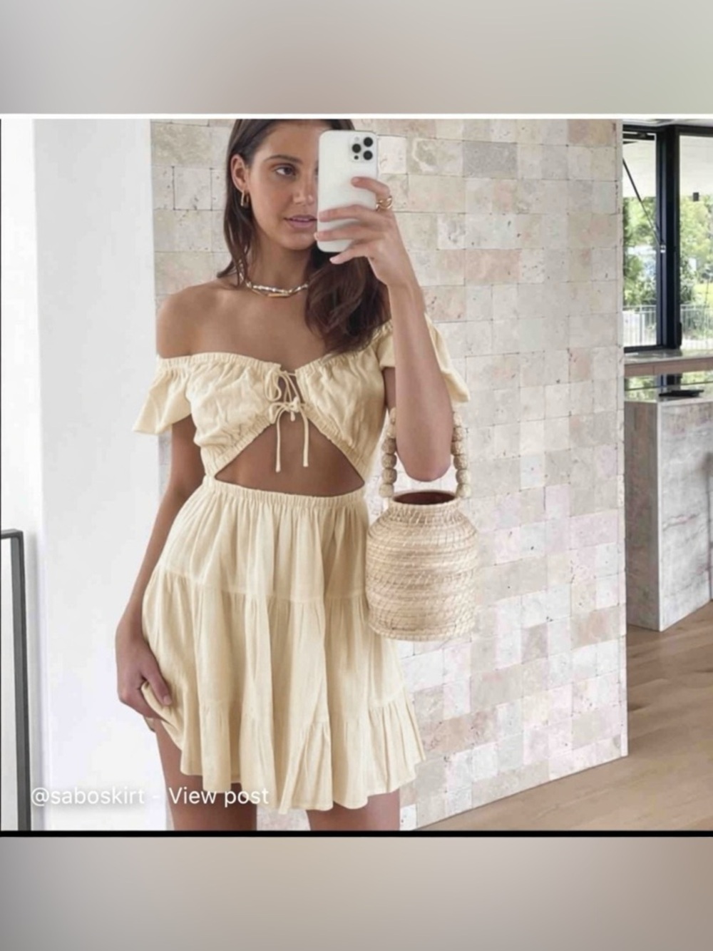 Sabo Skirt Cherise Cutout Bow Puff Sleeve Dress Coquette Cottagecore XS Cream